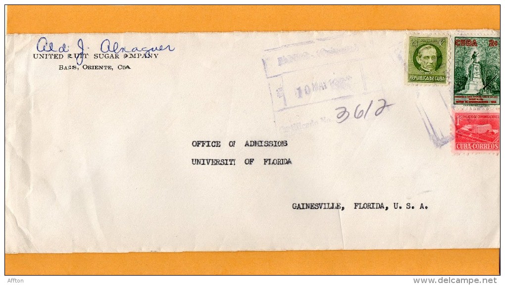 Cuba 1960 Registered Cover Mailed To USA - Briefe U. Dokumente