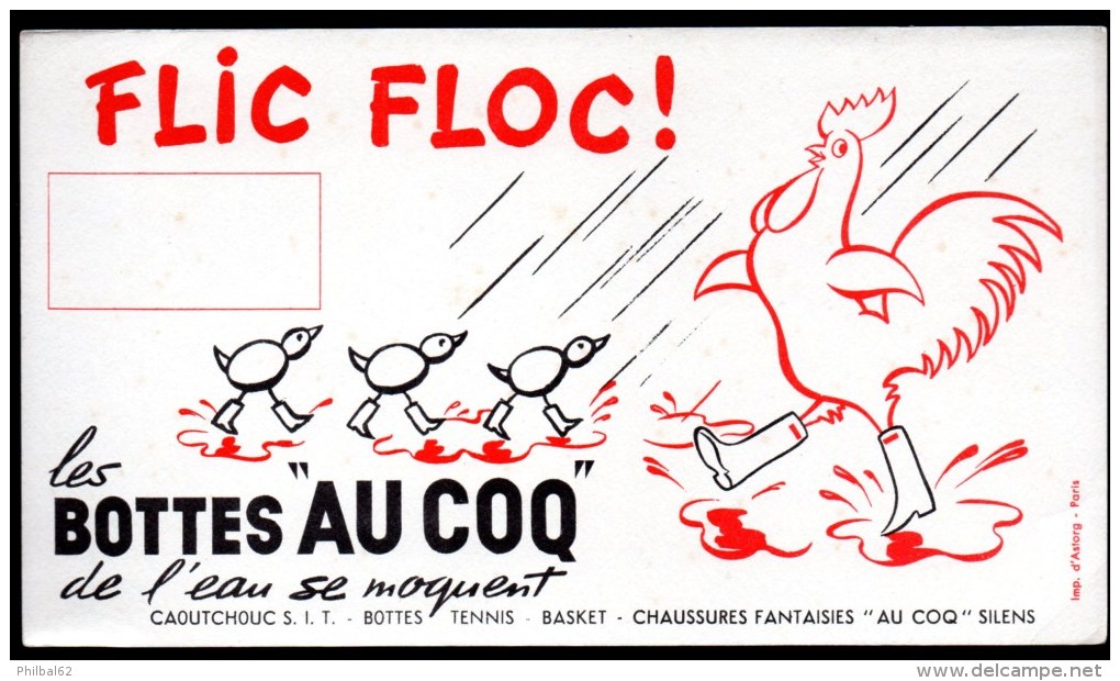 Buvard  Les Bottes "Au Coq". Les Bottes "Au Coq", De L'eau Se Moquent. Illustration : Coq Et Poussins Bottés. - Shoes