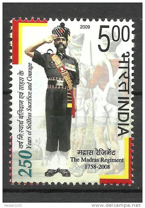 INDIA, 2009, 250 Years Of The Madras Regiment, Defence, Costume, Army, Militaria, MNH,(**) - Unused Stamps