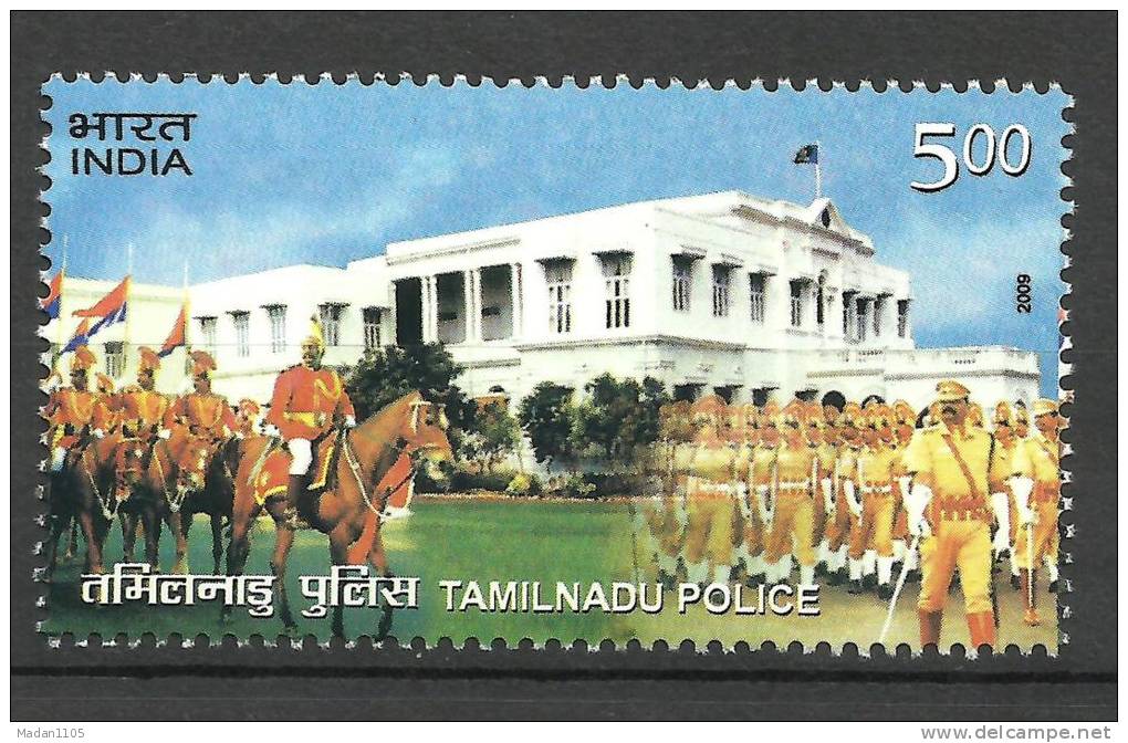 INDIA, 2009, Tamilnadu Police Force,  Tamil Nadu, Horse, Parade, Monument, Flag,   MNH, (**) - Ungebraucht