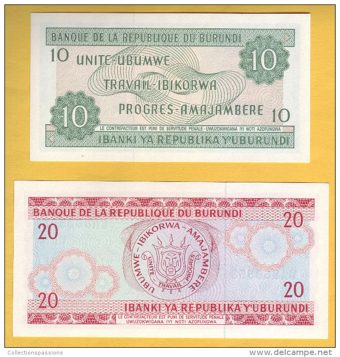 BURUNDI - Lot De 2 Billets 10 Francs Et 20 Francs. 01.10.91. Pick: 33b Et 27c. NEUF - Burundi