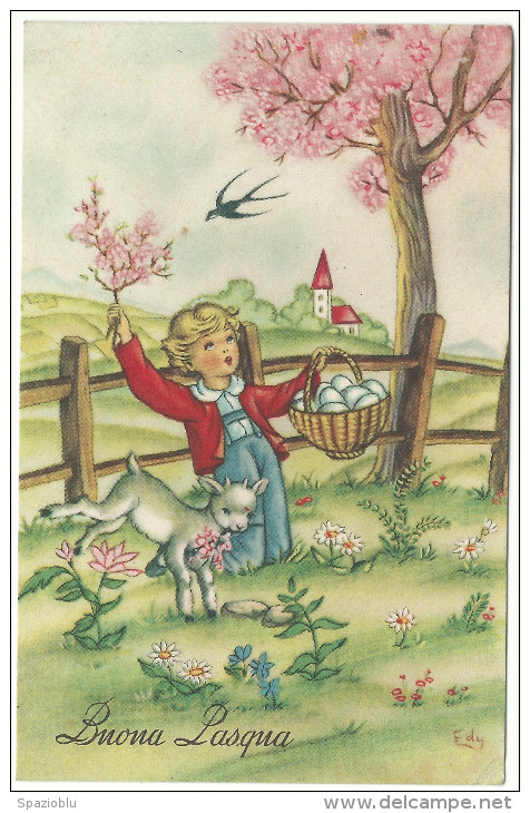 1957, "Cartolina Illustrata Di Buona Pasqua" Illustratore Edy - Pasqua