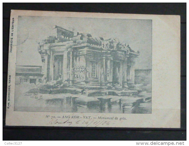 Cambodge - CPA Illustrateur - Ankor Vat - Monument De Gres - Circulée En 1904 - Scan Recto Verso - Cambodge