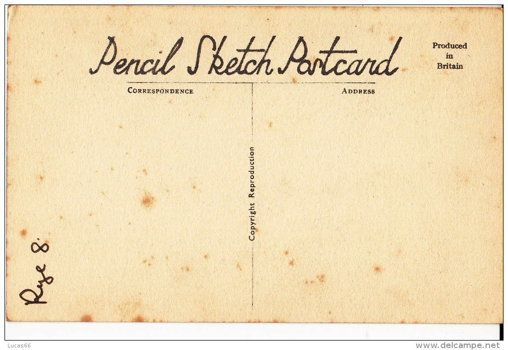 POSTCARD 1930 CA. RYE COURTHOUSE OF MERMAID INN - PENCIL SKETCH POSTCARD - Rye