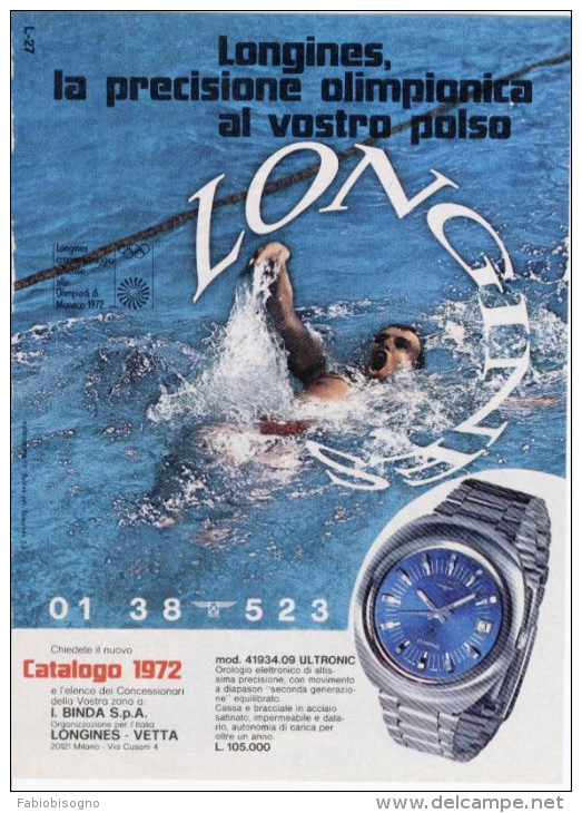 1972 - LONGINES Cronometraggio Ufficiale Alle Olimpiadi Di Monaco -  1 P. Pubblicità Cm. 13,5x18,5 - Altri & Non Classificati