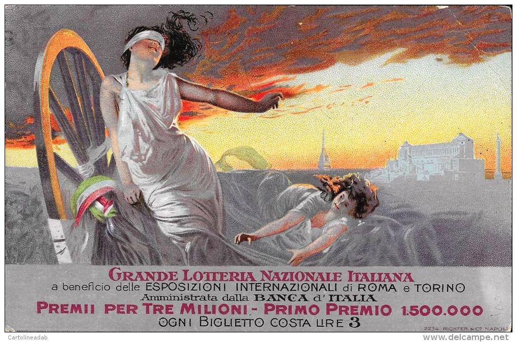 [DC5041] CARTOLINA - GRANDE LOTTERIA NAZIONALE ITALIANA - PREMI PER TRE MILIONI - Viaggiata - Old Postcard - Banche