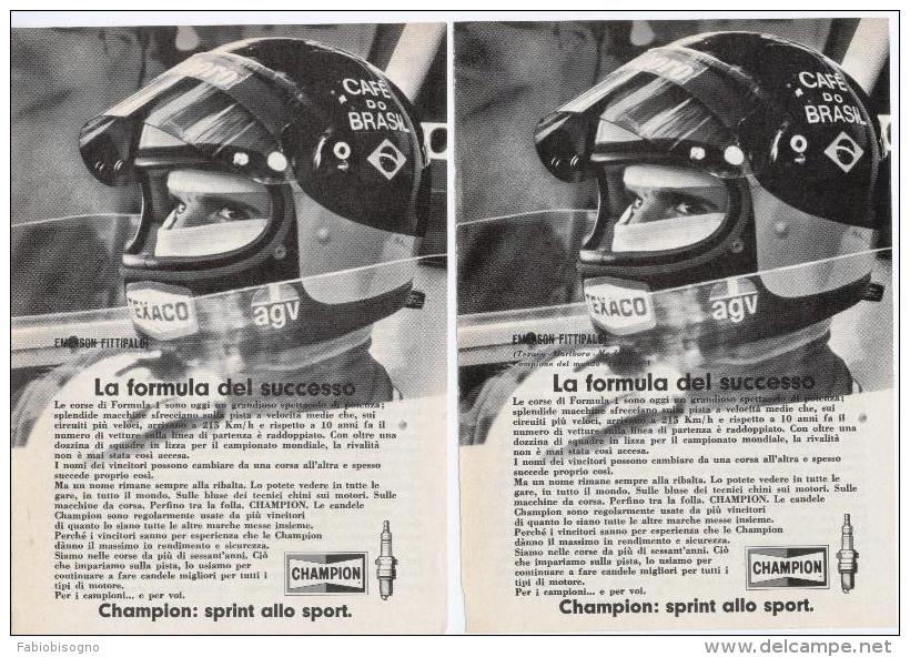1975 - Candele CHAMPION (Emerson FITTIPALDI McLaren )  -  2 P. Pubblicità Cm. 13,5x18,5 - Autosport - F1