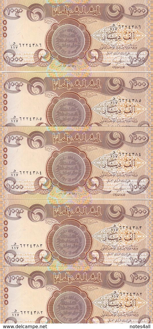 IRAQ 1000 DINAR 2013 P-99 LOT X5 UNC Notes */* - Iraq