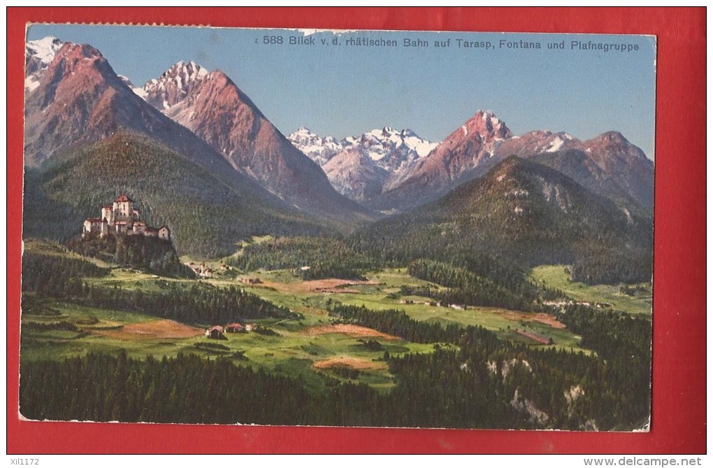 TGTI-02 Blick V. D. Räthischen Bahn Auf Tarasp, Fontana Und Plafnagruppe. Stempel Vulpera 1925 Für Paris - Tarasp