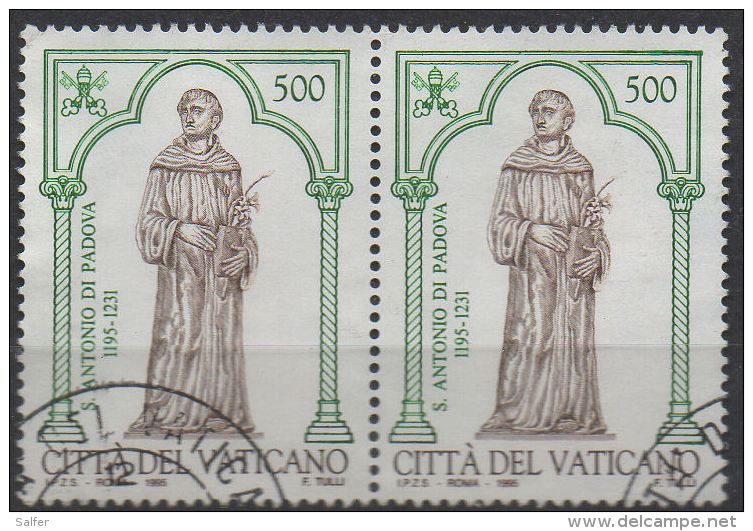 VATICANO  1995  Sant´Antonio  L. 500 Coppia Usato / Used - Oblitérés