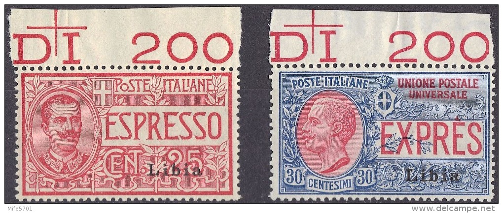 REGNO D'ITALIA - 1915 - COLONIA LIBIA - ESPRESSI 25 C. E 30 C. - CATALOGO SASSONE E1/2 - NUOVI ** MNH - Libya