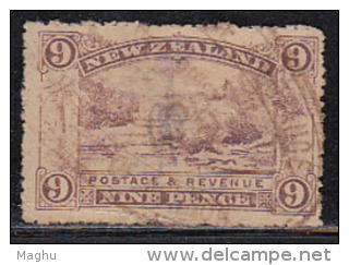 9d New Zealand 1898-1899 , Nine Pience Revenue Used Pink Terrace, Rotomahana, Tourism, Nature,  Fiscal - Used Stamps