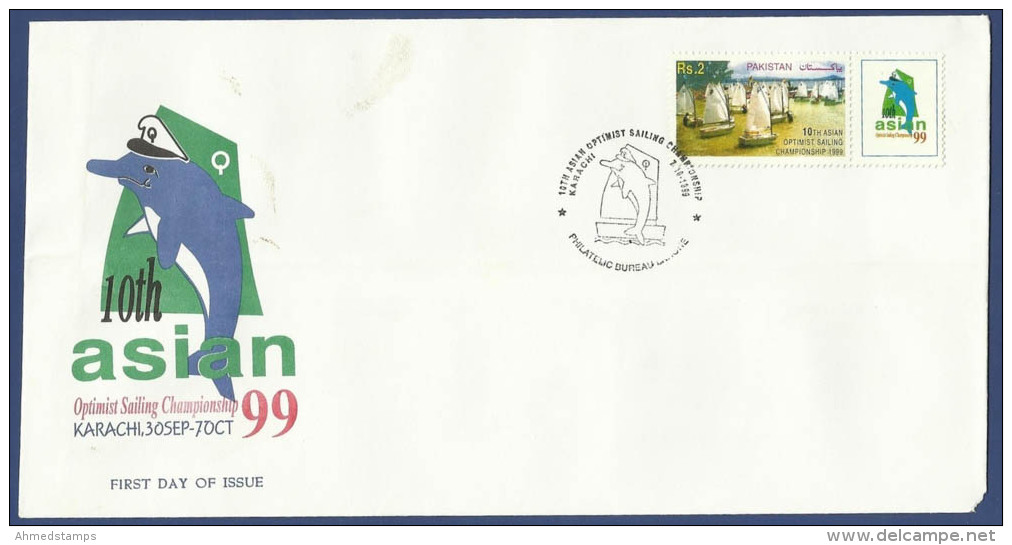 PAKISTAN 1999 MNH FDC F.D.C FIRST DAY COVER 10TH ASIAN OPTIMIST SAILING CHAMPIONSHIP BOAT BOATS SAIL SPORT SPORTS - Pakistan