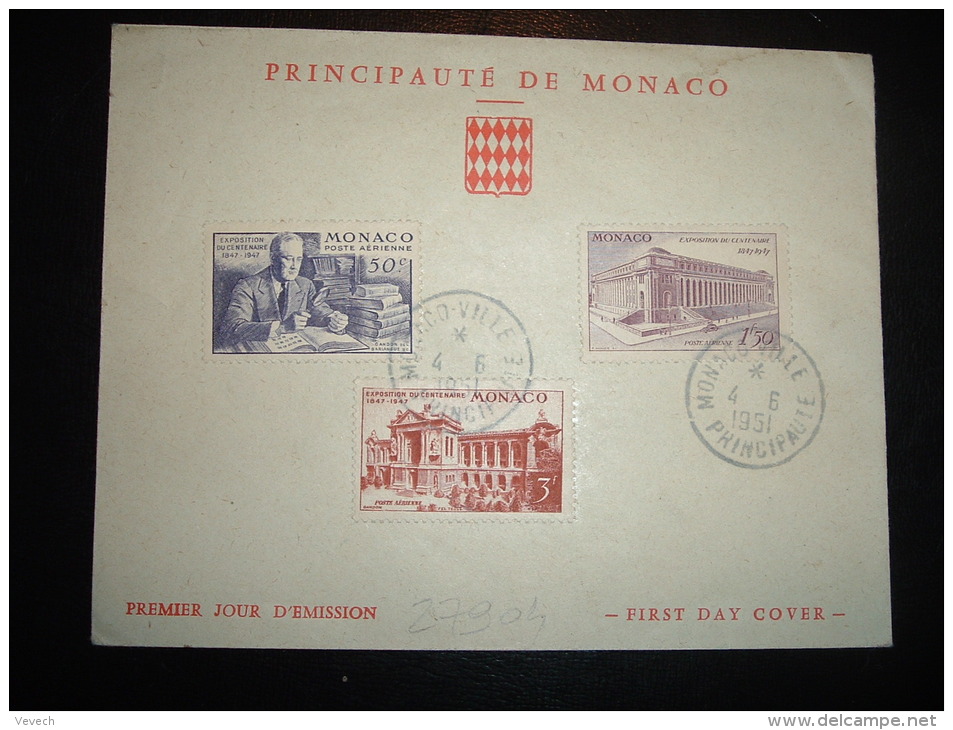 LETTRE TP EXPOSITION DU CENTENAIRE 3F + 1F50 + 50C OBL. 4-6-1951 MONACO-VILLE PRINCIPAUTE - Storia Postale