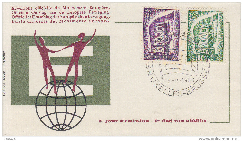 Enveloppe  FDC  1er   Jour    BELGIQUE    Paire  EUROPA      1956 - 1956