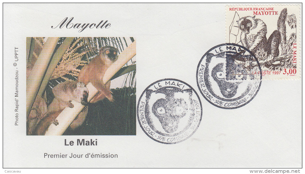 Enveloppe  FDC   1er Jour    MAYOTTE     Le   MAKI     COMBANI    1997 - Autres & Non Classés
