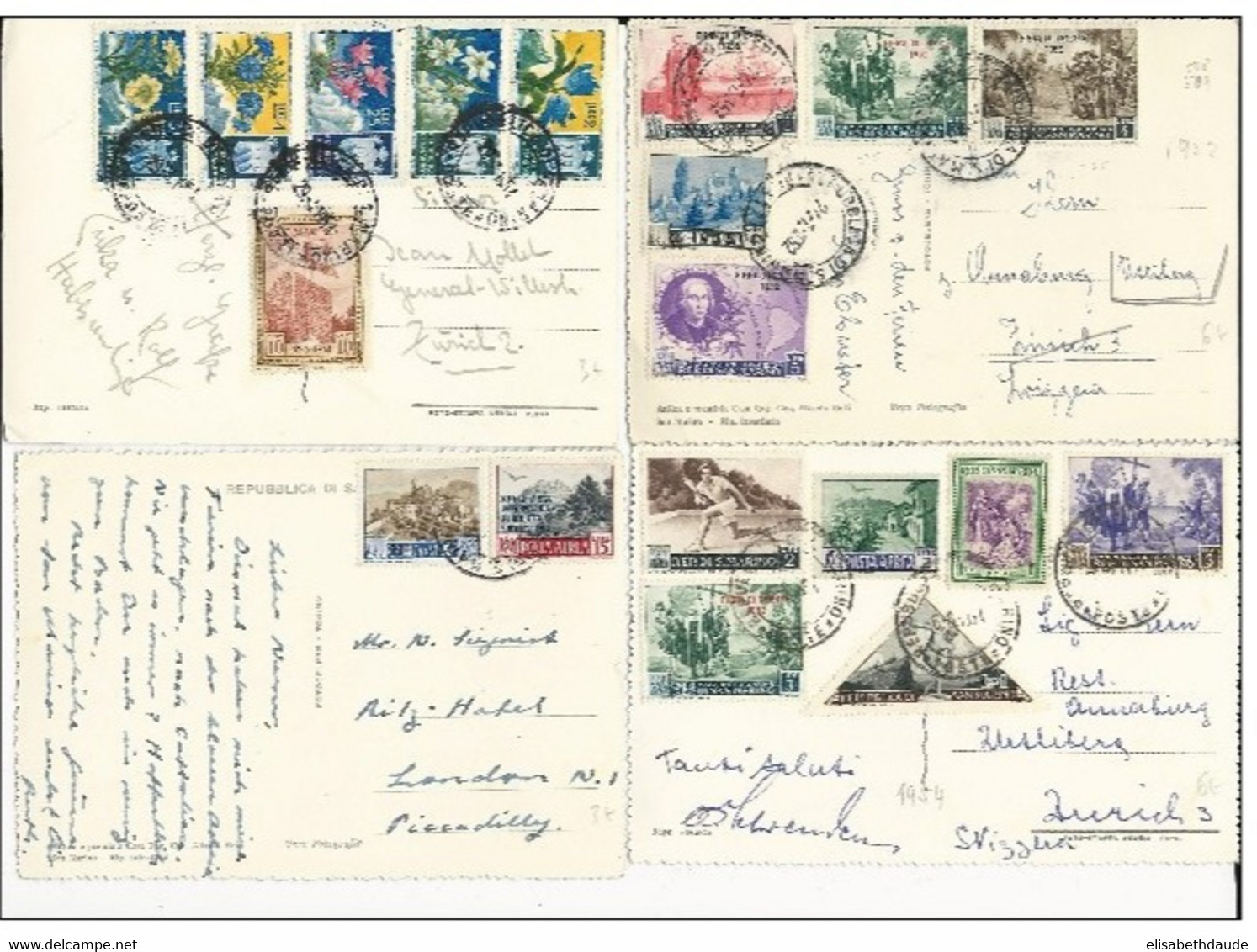 SAN MARINO - 1950/1954 - LOT De 4 CARTES Pour La SUISSE - BEL AFFRANCHISSEMENT - Lettres & Documents