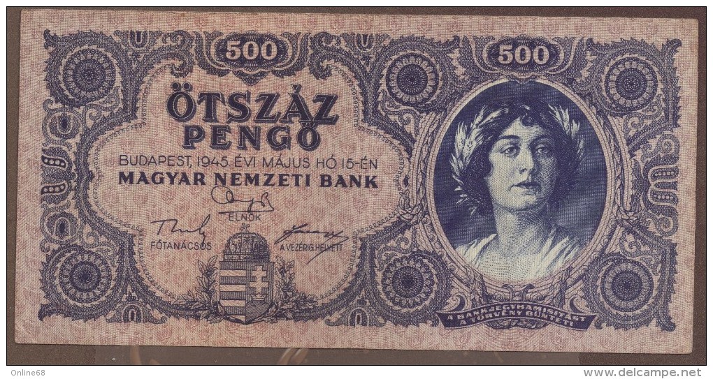HUNGARY 500 PENGO 15.05.1945 # K021 KM#117x Error Magyar Nemzeti Bank - Hongrie