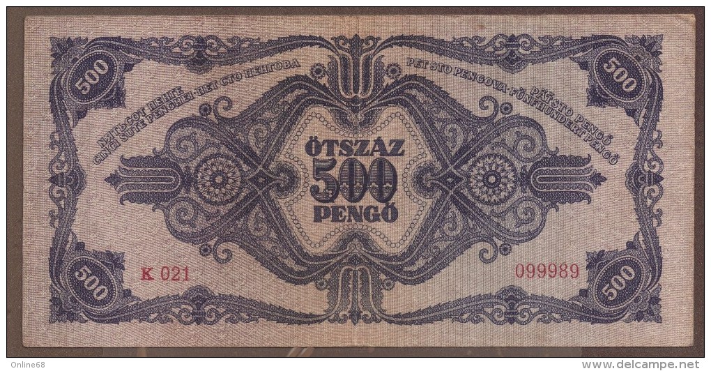 HUNGARY 500 PENGO 15.05.1945 # K021 KM#117x Error Magyar Nemzeti Bank - Hungary