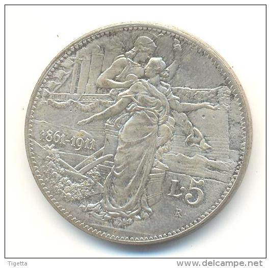 RICONIO ITALIA REGNO  LIRE 5 ANNO 1911 RIPRODUZIONE IN MATERIALE ALPACCA  NO ARGENTO - Otros & Sin Clasificación