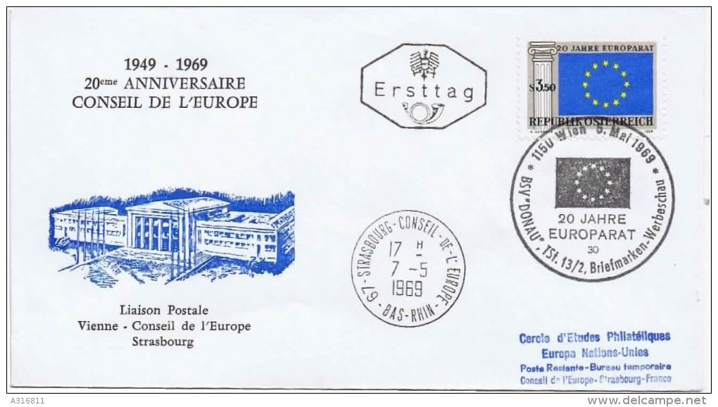 Premier Jour D Emission  20EME ANNIVERSSAIRE DU CONSEIL DE L EUROPE - 1960-1969