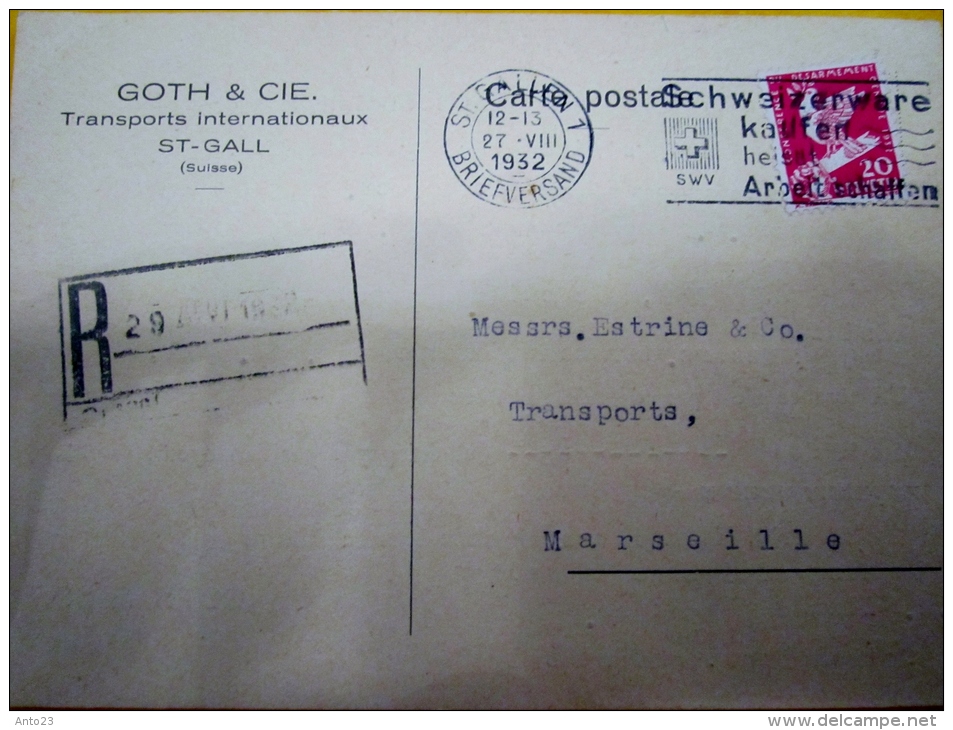 Carte Type Entier Postal Transport Goth Et Cie St Gall Suisse   , Recommandé - Marcophilie