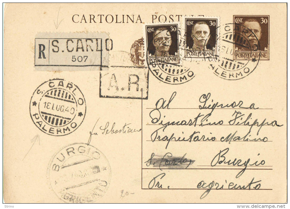 R704) V.E.III CARTOLINA POSTALE RACCOMANDATA 1940 - Interi Postali