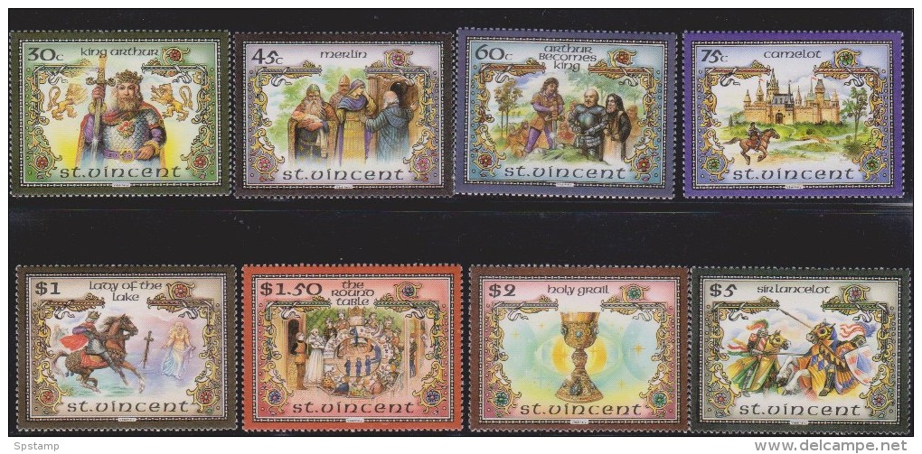 St Vincent 1986 King Arthur Set 8 MNH - St.Vincent (1979-...)