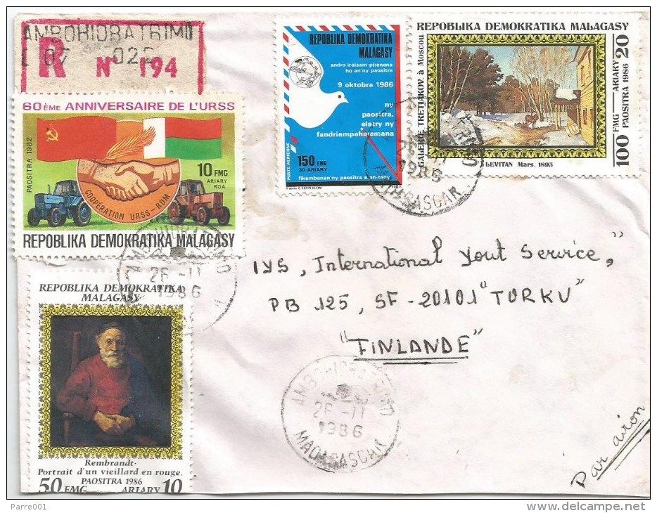 Madagascar 1986 Ambohidratrimo Rembrandt Painting Levitan UPU Agriculture Tractor Registered Cover - Madagaskar (1960-...)