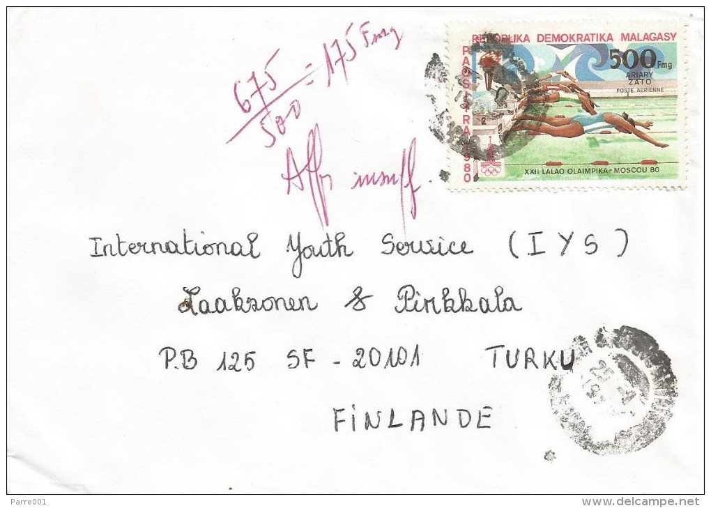 Madagascar 1997 Antananarivo Olympic Games Moscow Swimming Underfranked Taxed Cover - Madagaskar (1960-...)