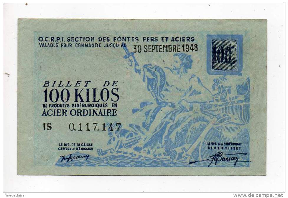 Bon De Matière - Acier Ordinaire 100Kg - CCETR - 1948 - Filigrané - Bonos