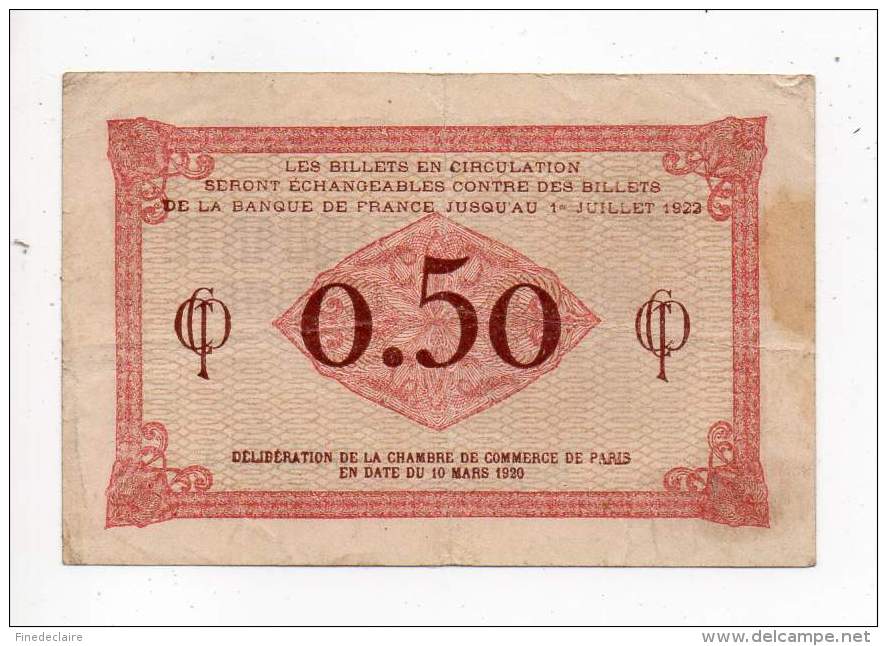 Billet Chambre De Commerce De Paris - 50 Cts - 1920 - Bons & Nécessité