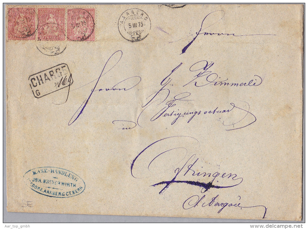 Schweiz 1875-05-05 Aarberg R-Brief Nach Oftringen Mit 3 X 10Rp. Sitzende - Storia Postale