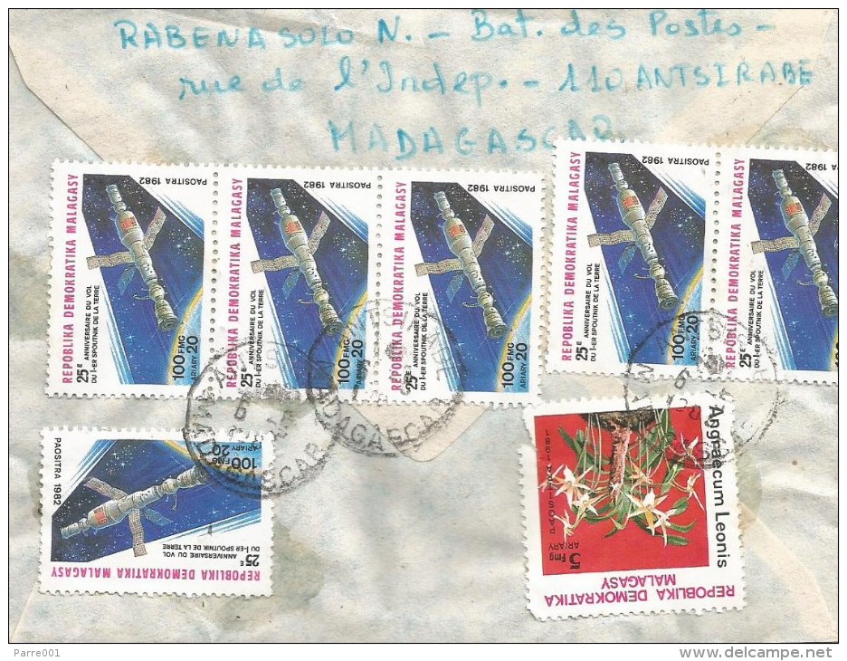 Madagascar 1984 Antsirabe Space Sputnik Flower AR Advice Of Receipt Registered Cover - Afrika