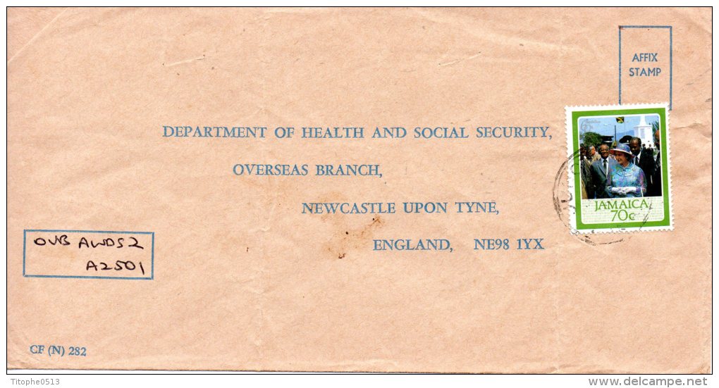 JAMAÏQUE. N°642 De 1986 Sur Enveloppe Ayant Circulé. Elizabeth II. - Christophe Colomb