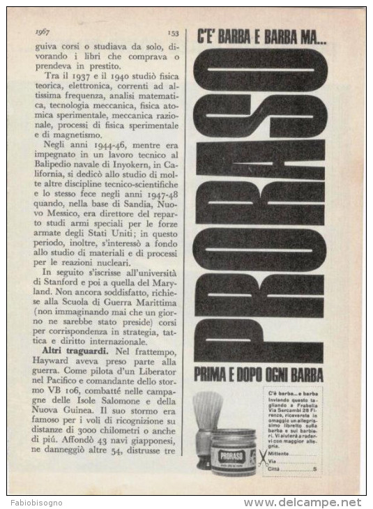 1967 - PRORASO - 1 Pagina Pubblicità  Cm. 13 X 18 - Revistas