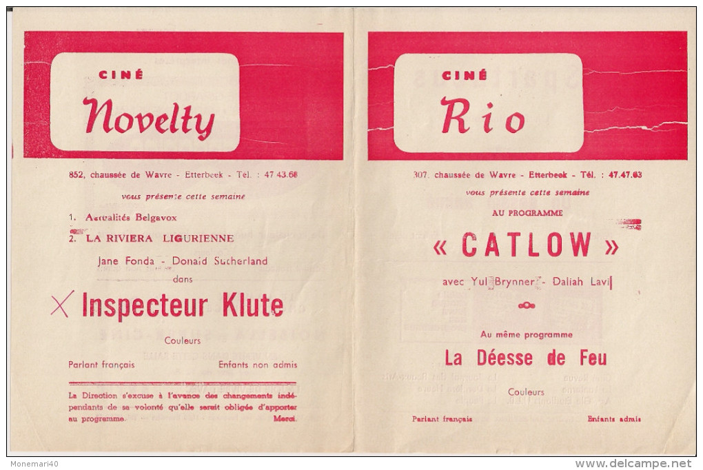 CINE RIO Et CINE NOVELTY (Etterbeek) ´CATLOW´ (1971) Et Autres. - Cinema Advertisement