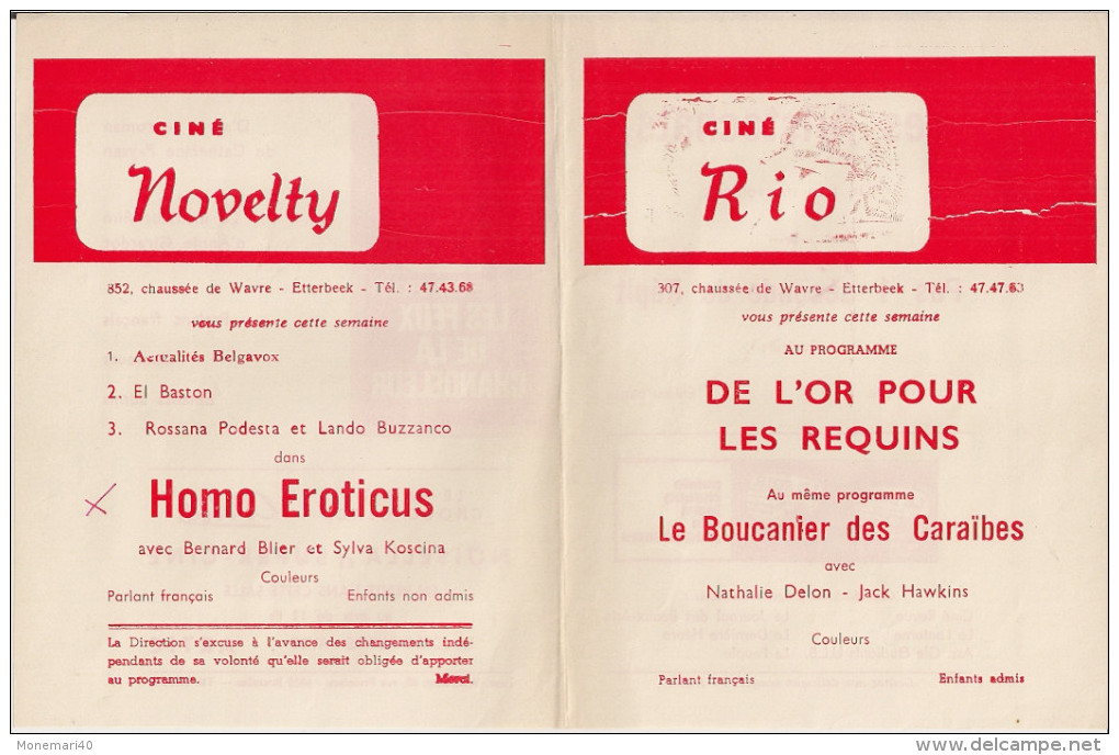 CINE RIO Et CINE NOVELTY (Etterbeek) ´LES FEUX DE LA CHANDELEUR' (1972) Et Autres. - Cinema Advertisement