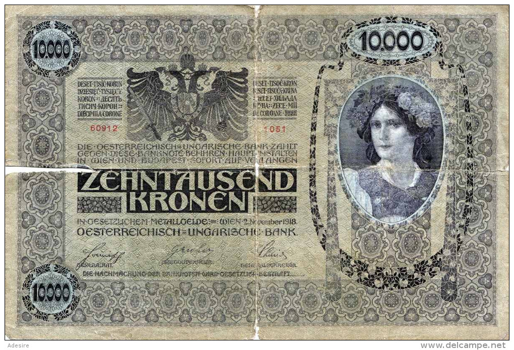 10.000 Kronen 2.Nov.1918 Banknote Österreich-Ungarn, Sammlerwert > 100&euro;, Gebrauchte Erhaltung Mit Einrisse Siehe Sc - Oesterreich