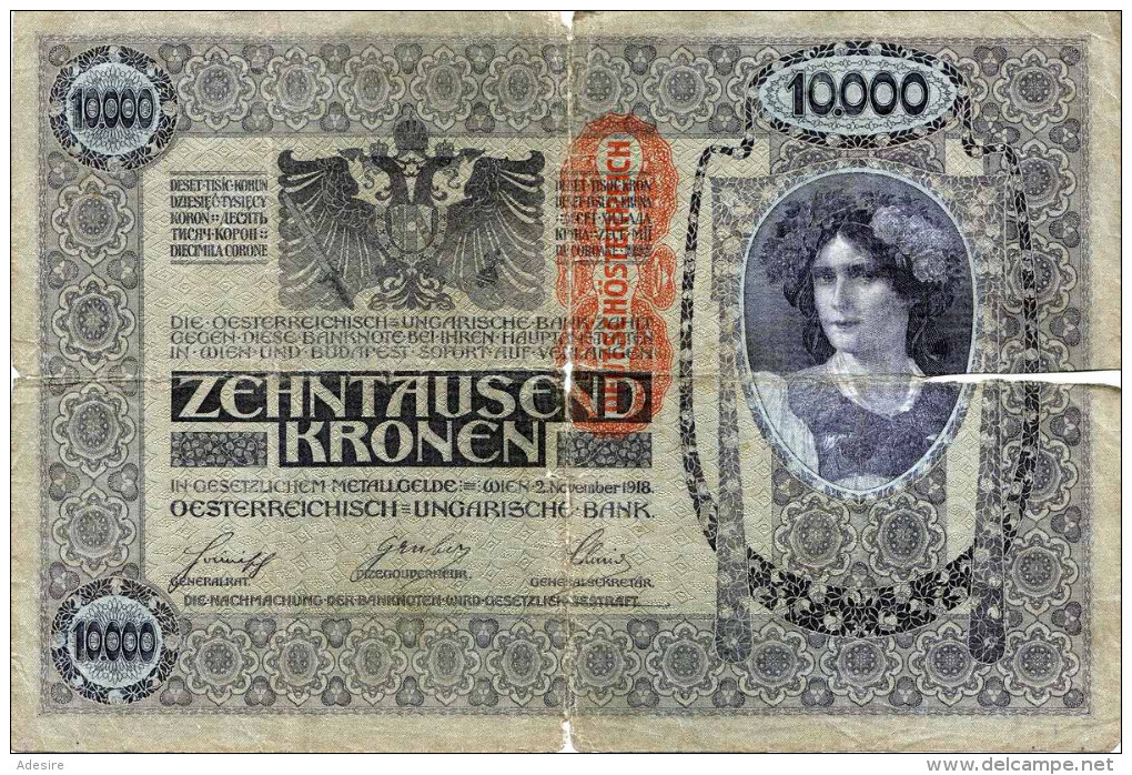 10.000 Kronen 2.Nov.1918 Banknote Österreich-Ungarn, Sammlerwert > 100&euro;, Gebrauchte Erhaltung Mit Einrisse Siehe Sc - Oesterreich