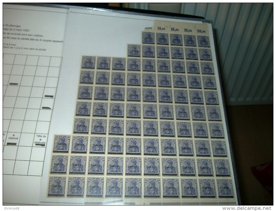 C3 Sarre Saargebiet Mi 8 Bloc De 86 Timbres 3° Tirage - Unused Stamps