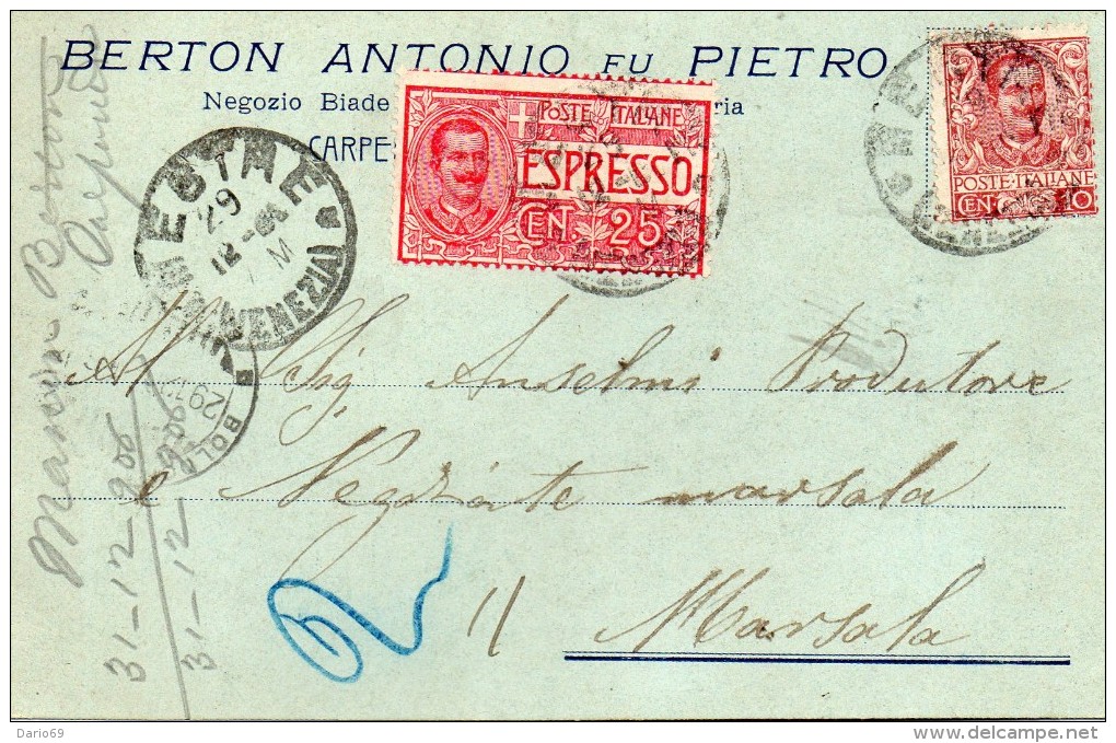 1906   CARTOLINA ESPRESSO CON ANNULLO CARPENEDO VENEZIA - Poste Exprèsse