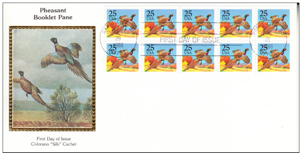 U.S.A. 1988.FDC BOOKLET PANE. PHEASANT.  CN2955 - 1981-1990