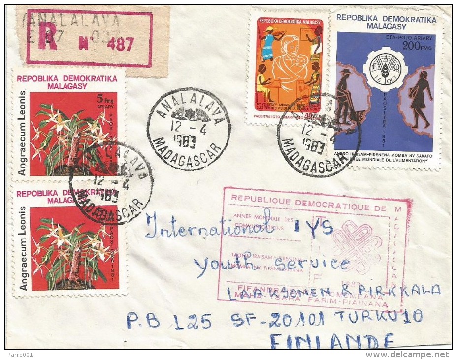 Madagascar 1983 Analalava Orchid Flower FAO Women Registered Cover Communication Handstamp - Madagaskar (1960-...)