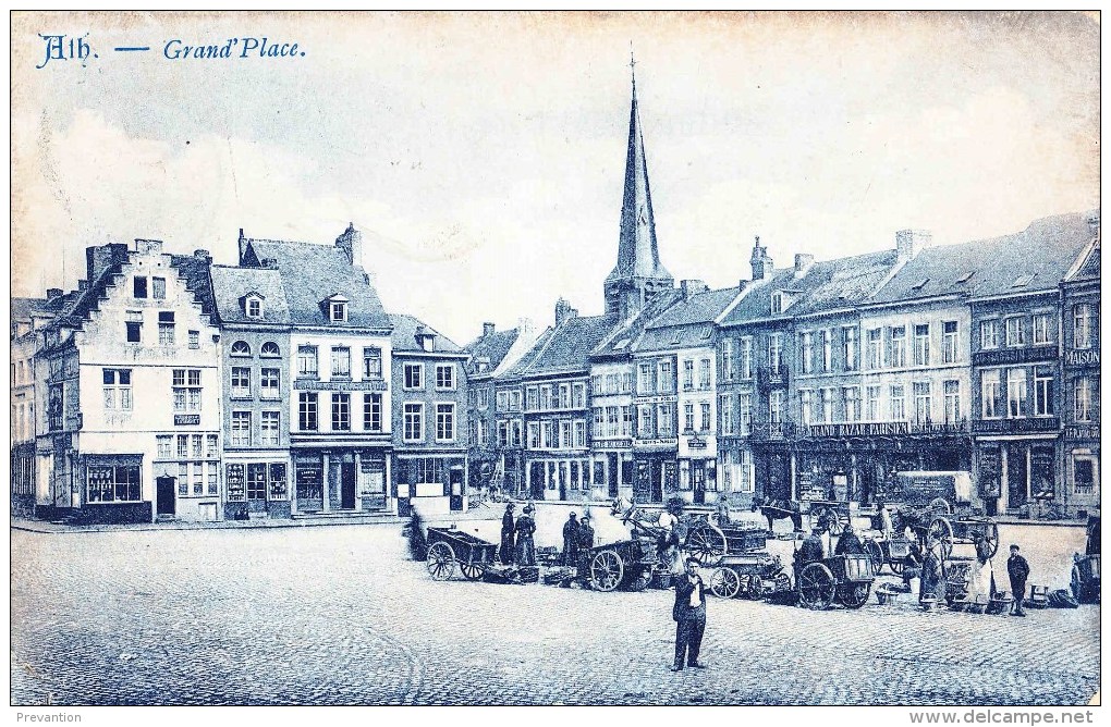 ATH - Grand´Place - Superbe Carte "Bleue"  Jour De Marché Ou De Brocante - Circulée En 1908 - Ath