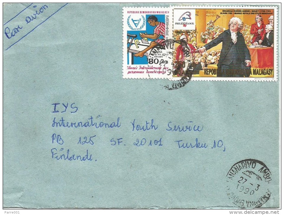 Madagascar 1990 Antananarivo Handicapped Year French Revolution Cover - Revolución Francesa