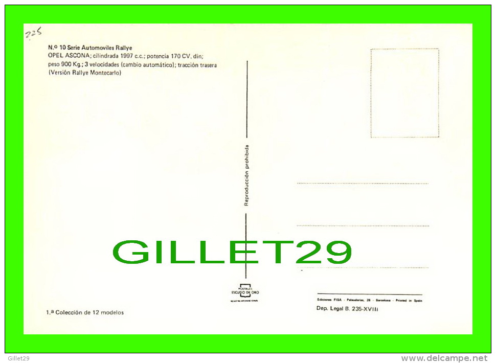 SPORT AUTOMOBILE RALLYE - No 10 - OPEL  ASCONA , CILINDRADA 1997 Cc, 170 CV - - Rallyes