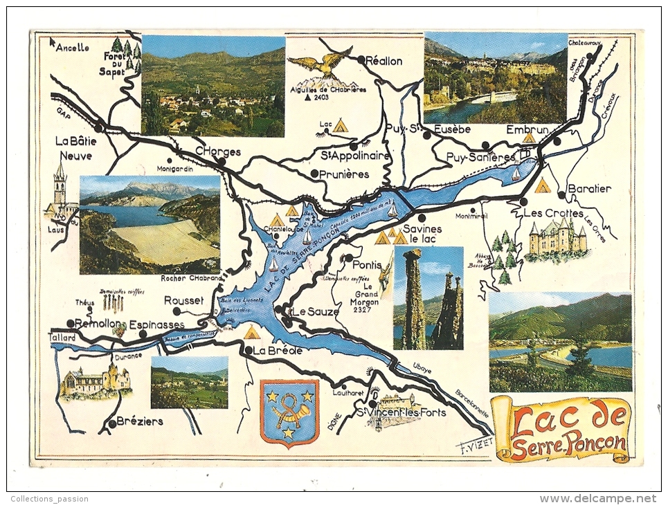 Cp, Carte Géographique, Le Lac De Serre Ponçon - Landkarten