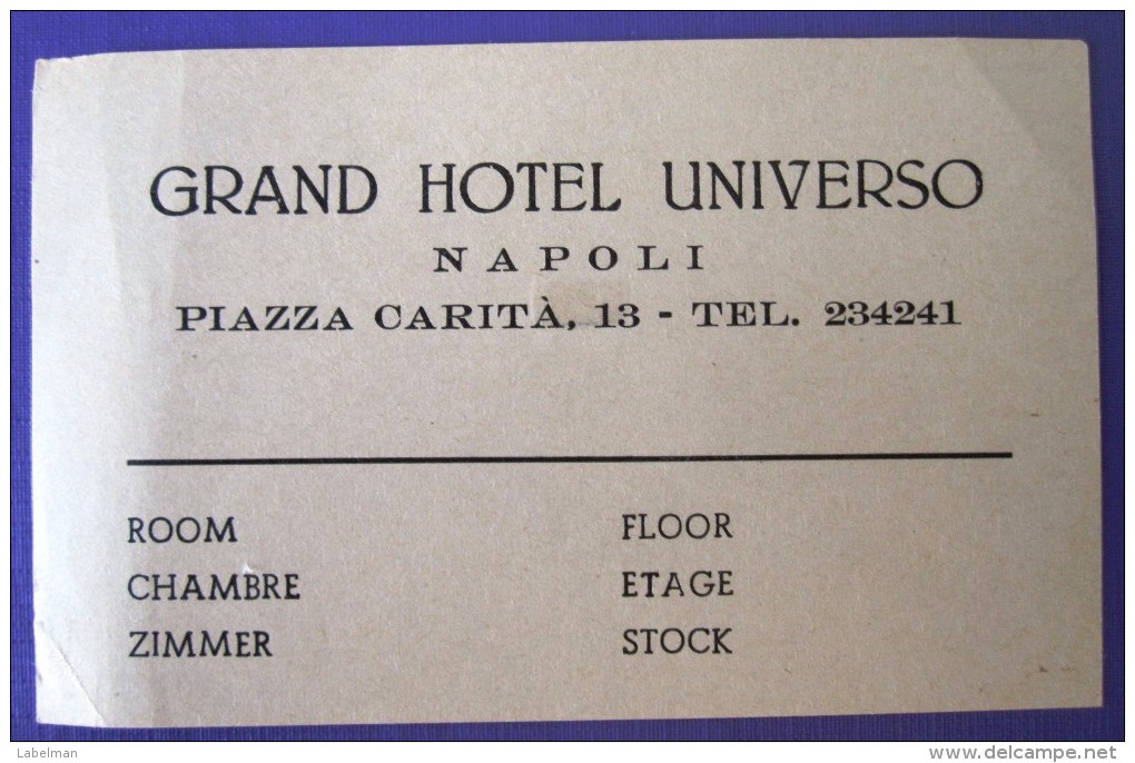 HOTEL ALBERGO PENSIONE GRAND UNIVERSE NAPOLI NAPLES ITALIA ITALY TAG DECAL STICKER LUGGAGE LABEL ETIQUETTE AUFKLEBER - Adesivi Di Alberghi