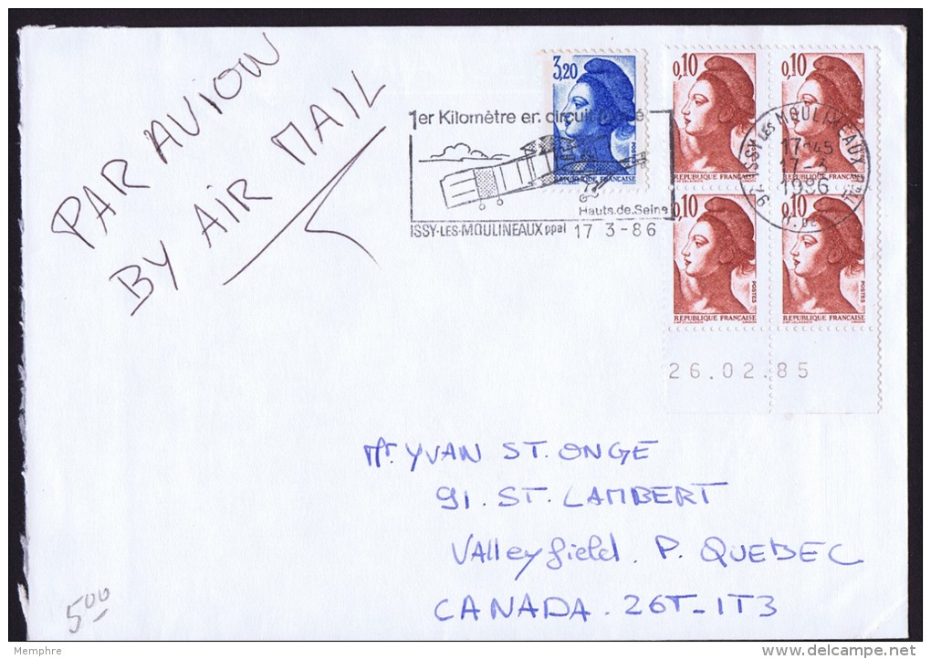 1986  Lettre Avion  5g Pour Le Canada Affranchissement 3,60 Fr - Tariffe Postali